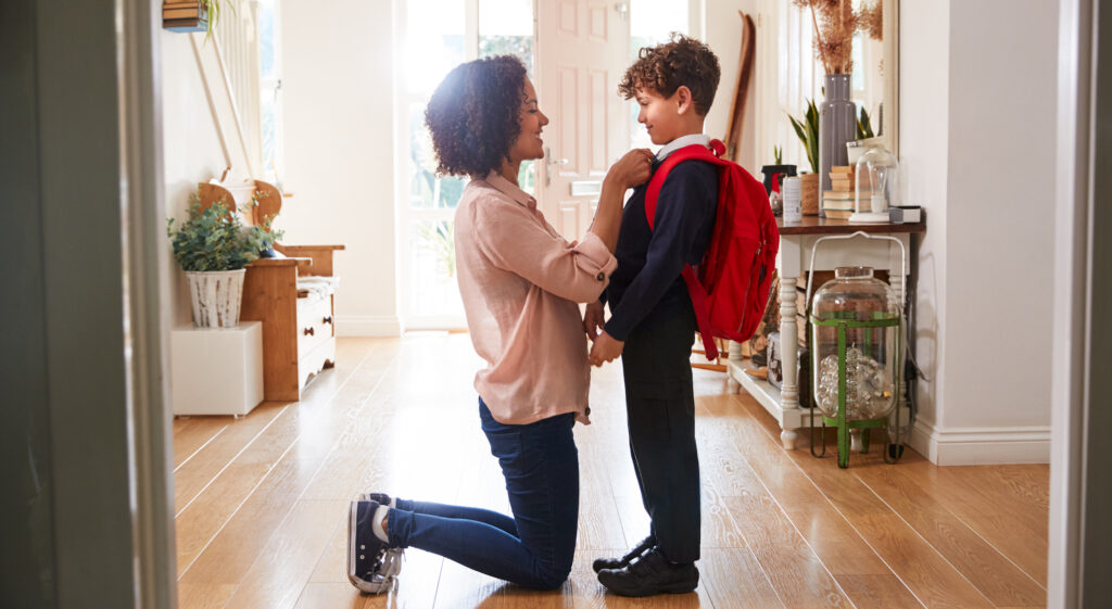 first day of school mum and son